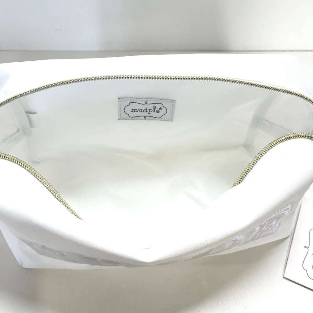 Mud Pie White Sequin Bride Cosmetic Bag